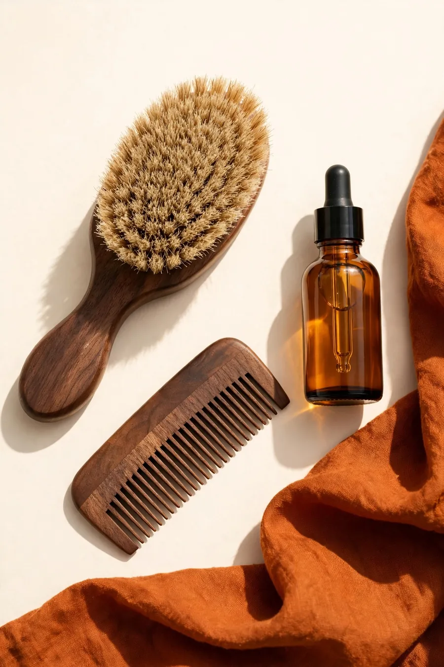 Beard brush, comb and oil