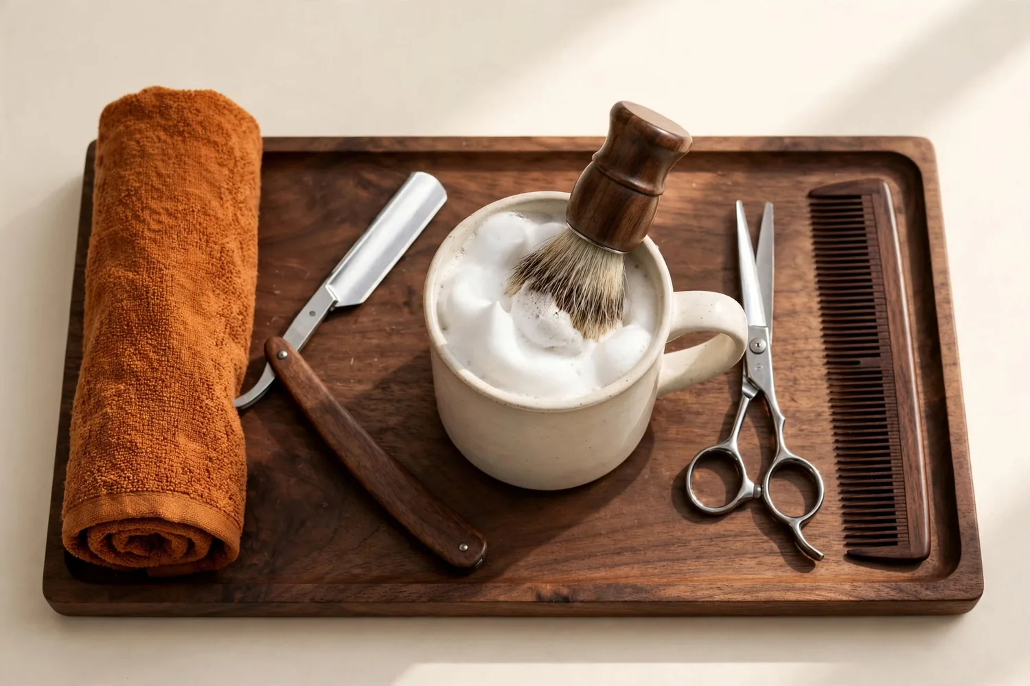 A tray of barber tools